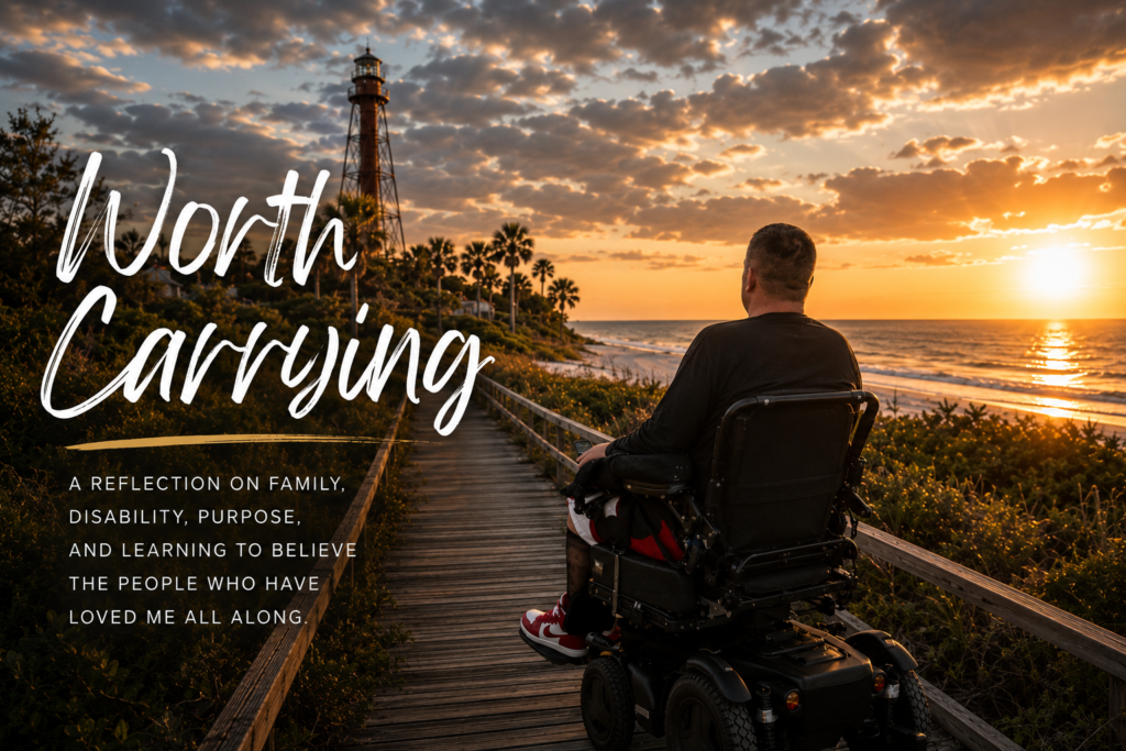 Charlie Merritt, a C3 quadriplegic Marine Corps veteran, with a caregiver during an outdoor adventure, representing the people, support, and technology that make independence possible after spinal cord injury.