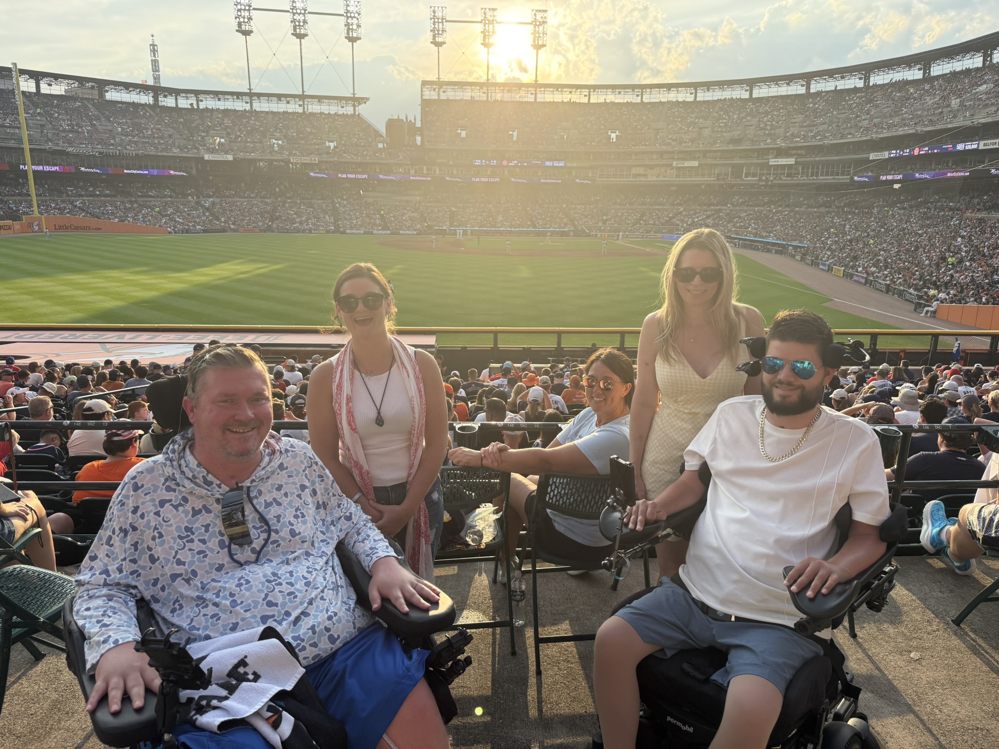 Charlie Merritt and friends at a Detroit Tigers baseball game during the National Veterans Wheelchair Games trip.